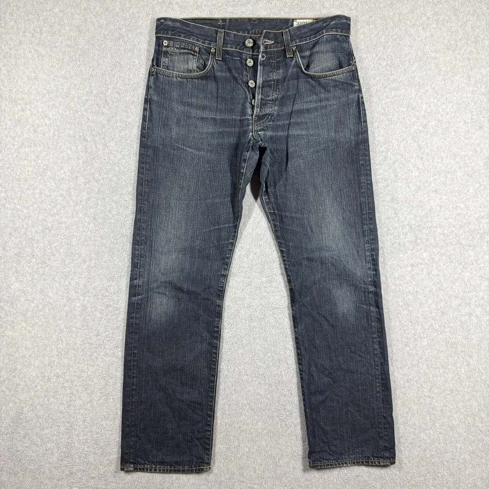 G Star Raw Jeans Men 34x30 Blue 3301 Straight Leg‎ Dark Wash Button Fly Italy